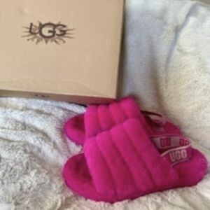 UGG Pink Fluffy Slippers
